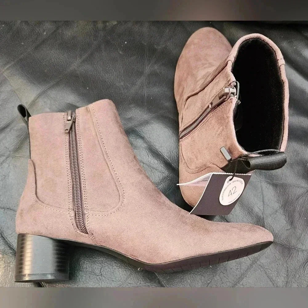 Zara Faux Suede Ankle Booties  Chesnut Size 7 US Zipper NWT - Picture 4 of 9
